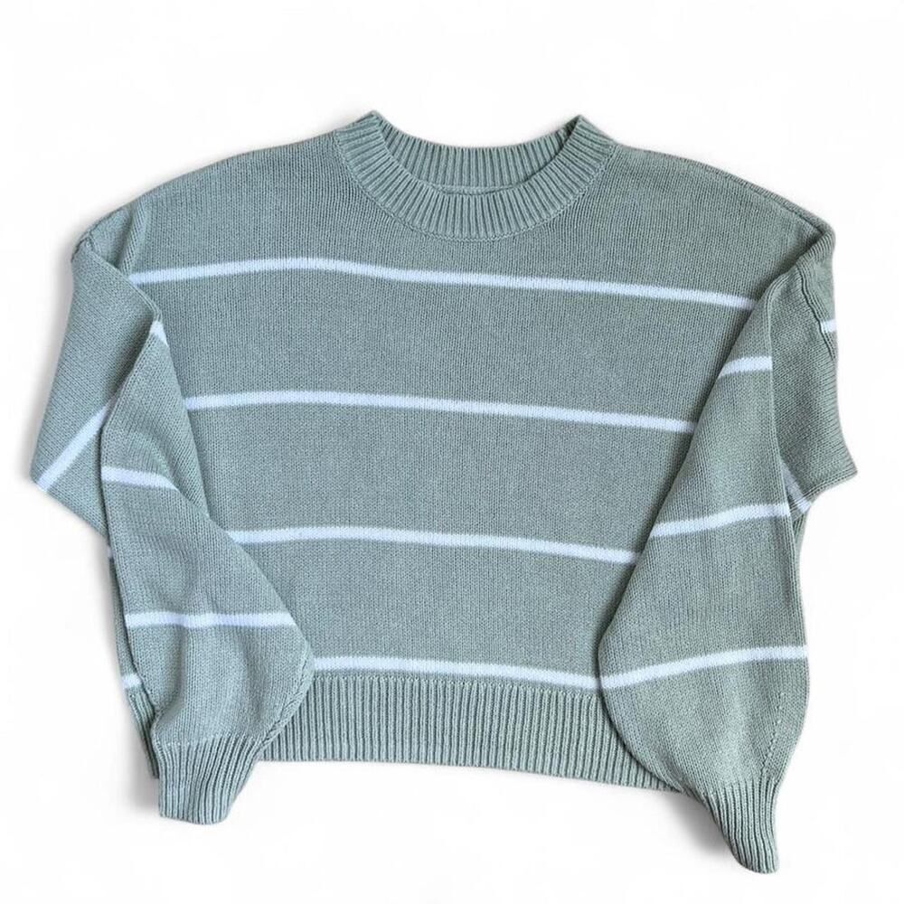 Sage Green Striped Knit Sweater Preppy Women’s XS - Picture 3 of 6